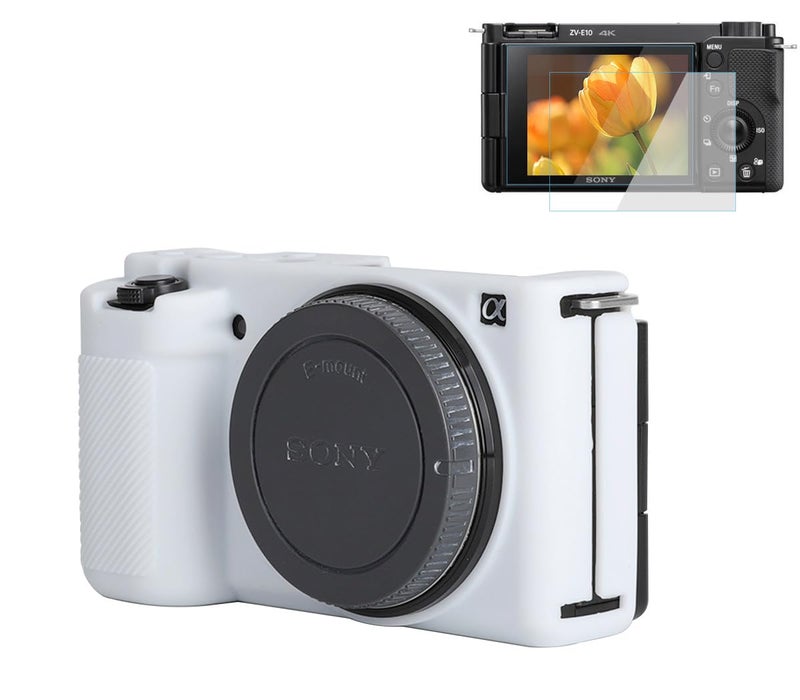 Pocoukate Camera Case for Sony ZV-E10 / ZV-E10L  Vlog Style Alpha ZV-E10 ZV-E10L Digital Camera Anti-Scratch Slim Fit Soft DSLR Camera Sleeve with Screen Protector (White) - Image 2